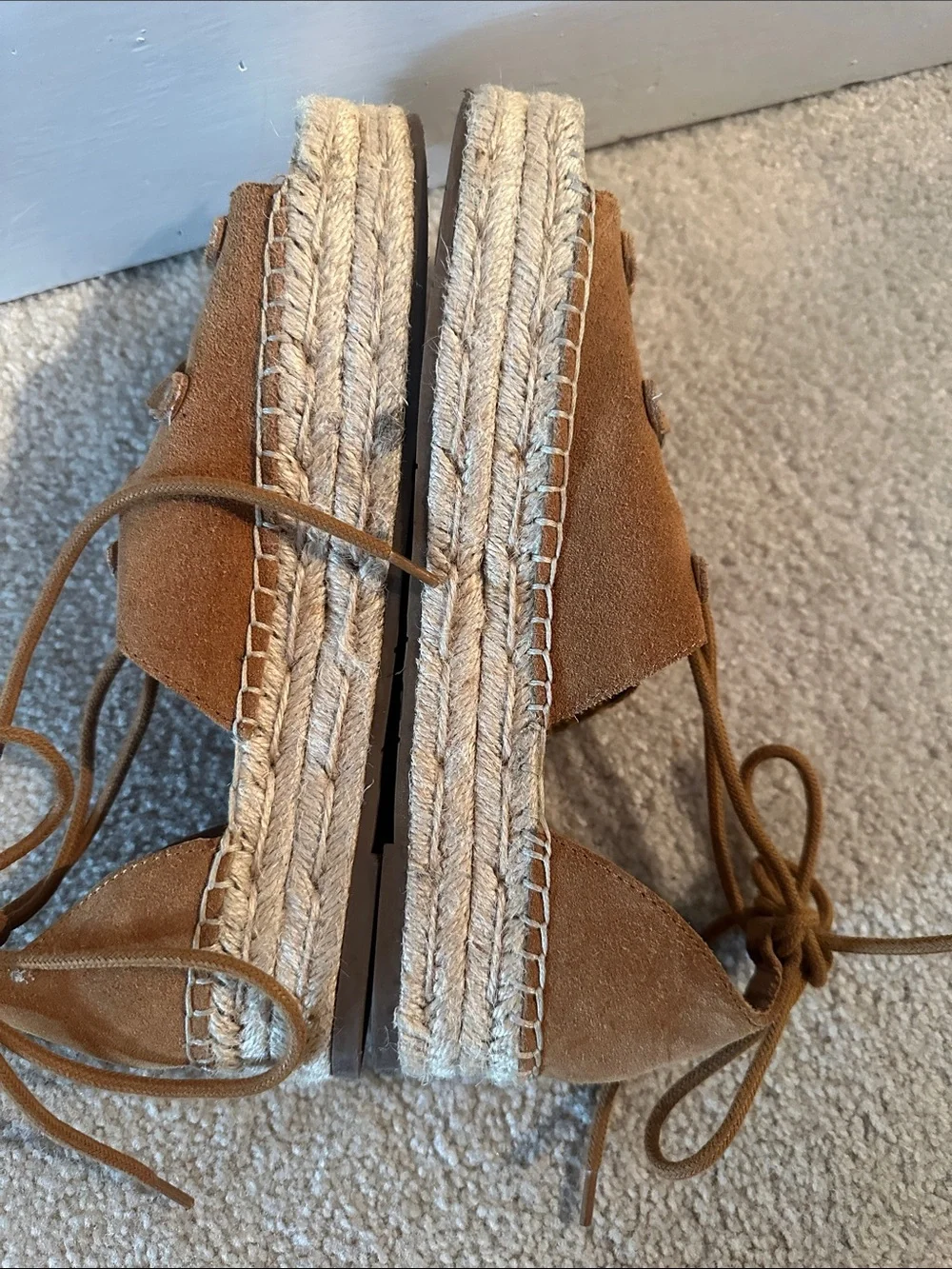Marc Fisher Brown Lace-Up Suede Espadrille Platform Sandals